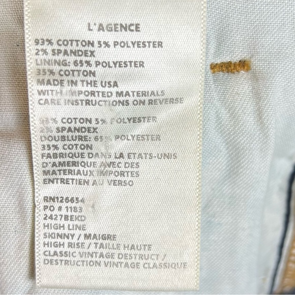 L’Agence Jeans Womens 24 High Line Skinny High Rise Classic Vintage Deconstruct - Picture 4 of 8